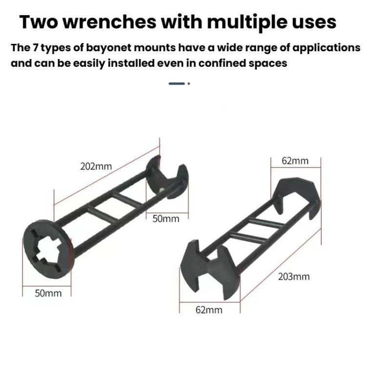 Two-piece black multi-function faucet wrench set with different bayonet head sizes
