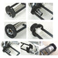 Close-up of black multi-function faucet wrench heads with threaded and plastic nut sockets
