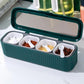 Teal 4-compartment seasoning box with integrated clear lid and four measuring spoons