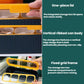 Orange seasoning box detail: ribbed can body and grid frame inside storage compartments