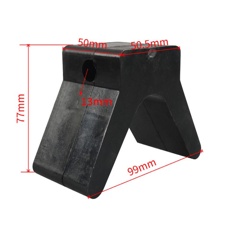 Black V-shaped bow support block with size measurements: 99mm length and 77mm height.