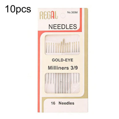 Gold-eye milliners hand sewing needles, size 3/9, 10pcs in retail pack