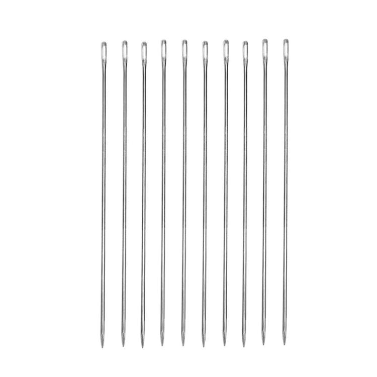 Set of long quilt sewing needles, silver-tone, arranged in parallel