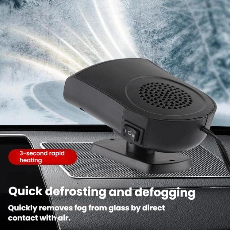 Black car heater fan with top perforated air inlet and side switch
