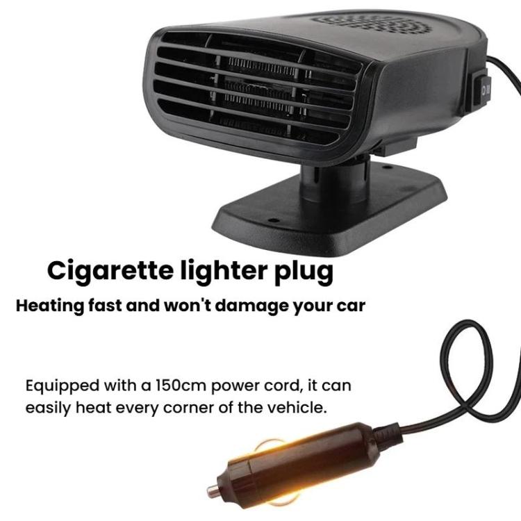 Black car heater fan with cigarette-lighter plug and power cord