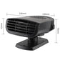 Compact black car heater and demisting fan with front grille and tilt stand base