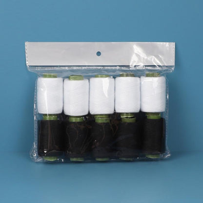 Black and white sewing thread spool set, 10 rolls in clear plastic bag