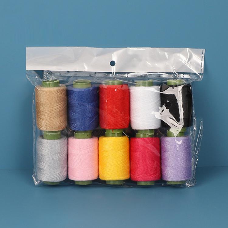 Color sewing thread spool set, 10 rolls in assorted colors in clear plastic bag