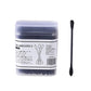 Disposable double-ended cotton swab, black swab shown beside clear plastic box