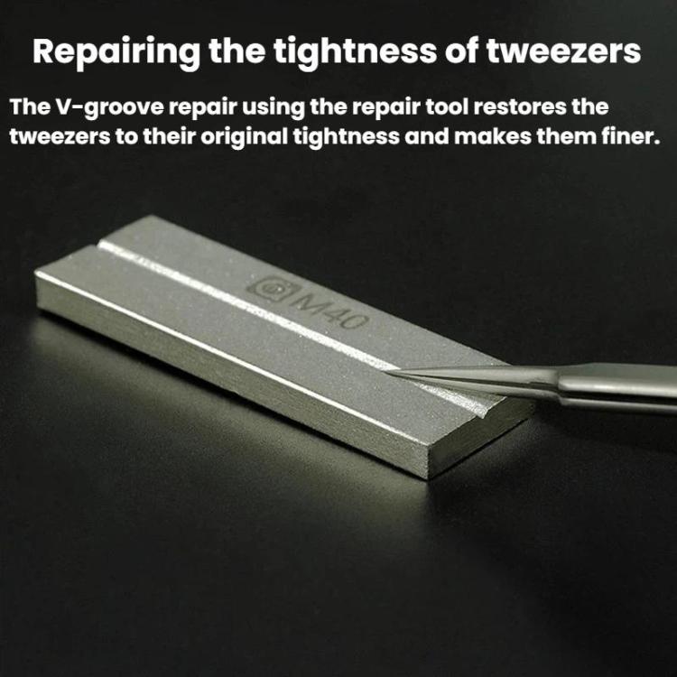 M40 diamond sharpening whetstone with a metal tool resting across the top
