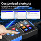 Black OBD2 scanner showing customizable shortcut buttons with arrow navigation keys