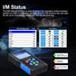 OBD-II car diagnostic scanner with blue keypad and screen showing I/M status
