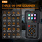 OBD2 fuel injector diagnostic tool with colorful home-screen icons and function buttons