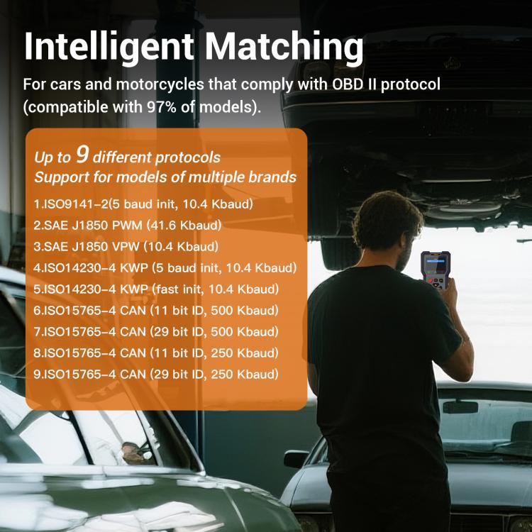 OBD2 fuel injector diagnostic tool showing interface for multiple OBD2 protocols