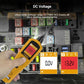 Automotive circuit diagnostic tester measuring DC voltage on vehicle fuse box