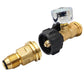 Brass propane adapter connector with black valve-style fitting and metal cap
