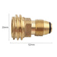 Brass propane refill adapter connector with threaded ends and black seal tip, 52 mm