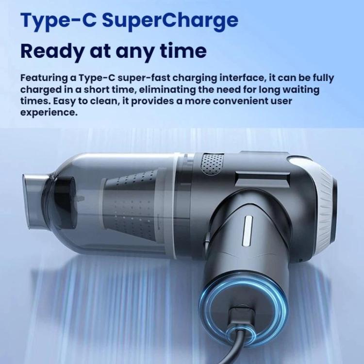 Handheld cordless vacuum cleaner with Type-C charging port and glowing charging ring