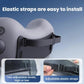Gray-blue neck support pillow with adjustable elastic straps and buckles