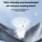 Gray-blue breathable fabric of a contoured neck support pillow