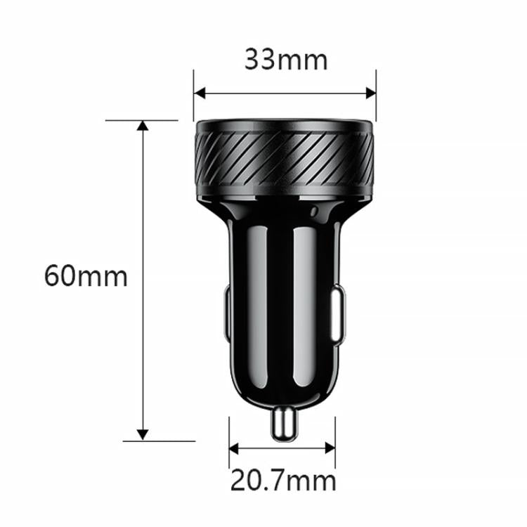 Black car USB charger plug with size dimensions shown (33mm x 60mm)