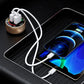USB car cigarette lighter charger with LED indicator ring, switch, and USB ports