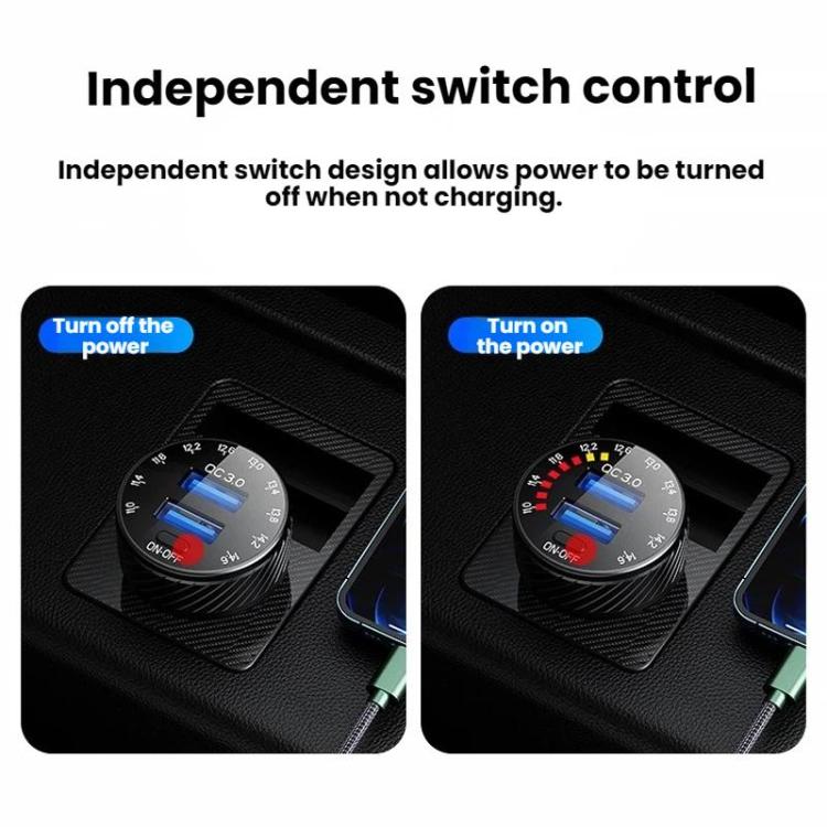 Black car USB charger with independent on-off switch control