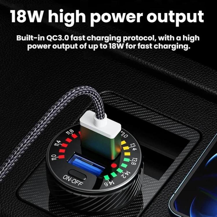 Black car USB charger with QC3.0 dual USB ports and LED status indicator