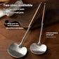 Set of 2 size wok ladles: silver round shovel heads with dark wood long handles