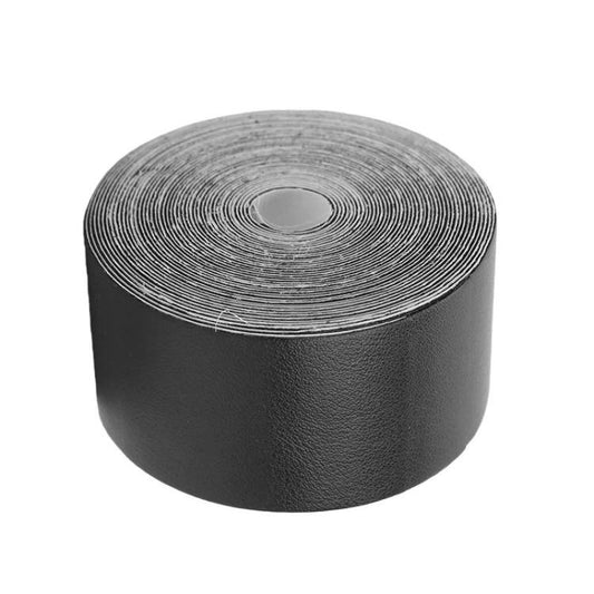 Black protective racket frame tape roll, wound coil with inner core.