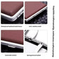 Leather cigarette case details: metal frame, anti-rotation shaft, spring plate, button.
