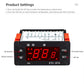 Digital temperature controller with open terminal block, red LED screen, and orange side tabs
