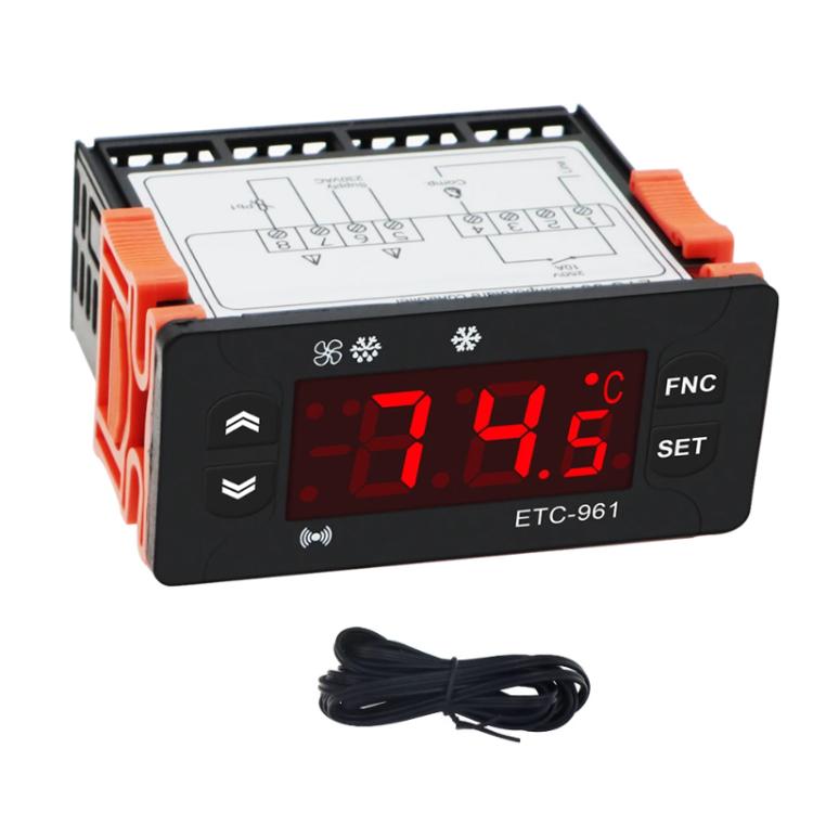 ETC-961 temperature controller with red LED display and orange terminal connectors
