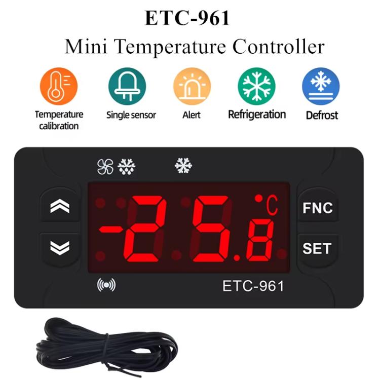 ETC-961 mini temperature controller with red LED readout and status icon symbols