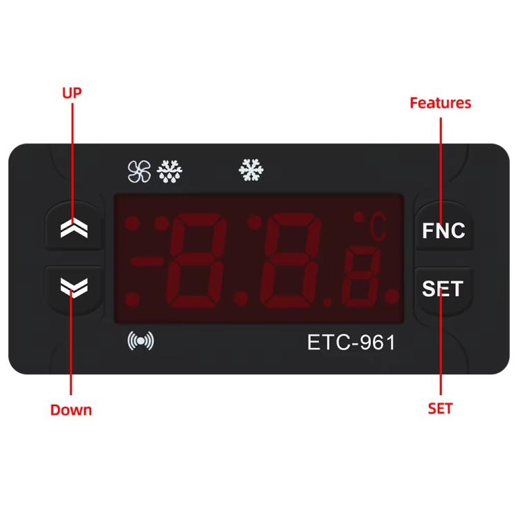 ETC-961 temperature controller front panel with red LED temperature display and buttons