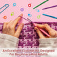 Hands crocheting purple knit fabric with a pink crochet hook