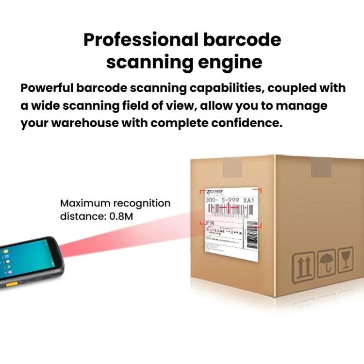 Handheld barcode terminal shown with barcode scanning engine illustration