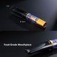 Slim cigarette filter holder with black mouthpiece and blue-tinted transparent sleeve