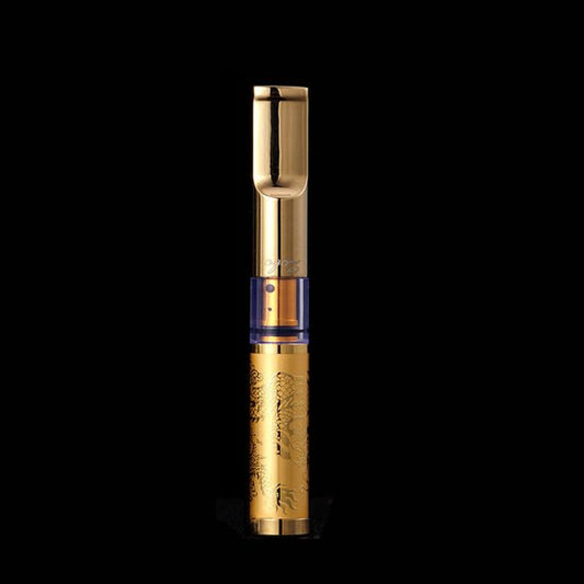 Gold reusable cigarette filter tip with metal tube and blue ring band