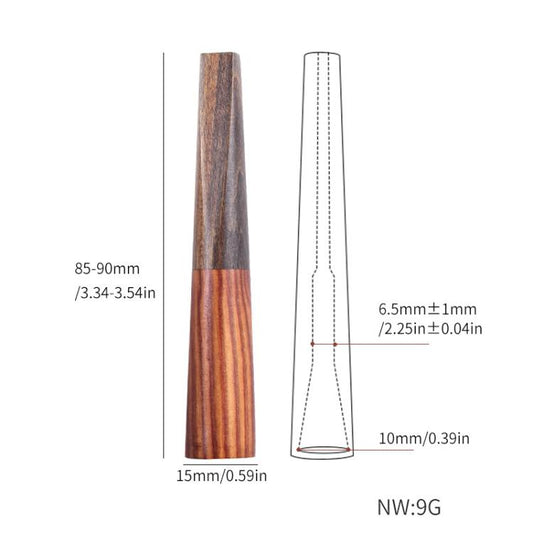 Wooden cigarette holder mouthpiece, reddish-brown wood with tapered tip