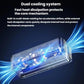 Portable air pump internal fan cooling view with glowing airflow through the cylinder