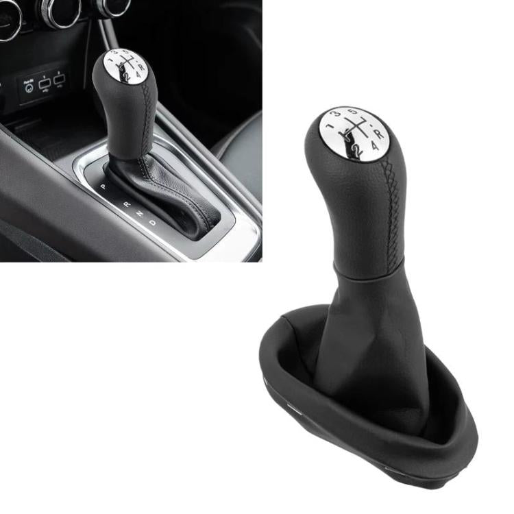 Black leather gear shift knob with gear dial, shown on car gear lever