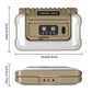 Foldable camping light with control panel, tan rectangular body, angled design