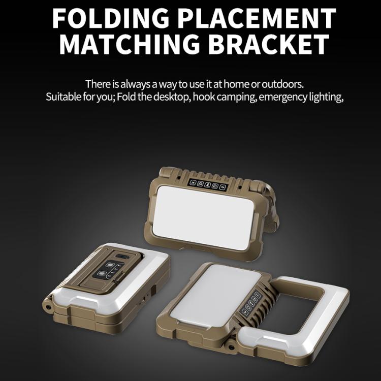 Foldable camping light set with dual lamp heads and matching bracket, tan body