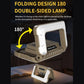 Folding double-sided camping lamp with 180° swing head, tan frame and white light panel
