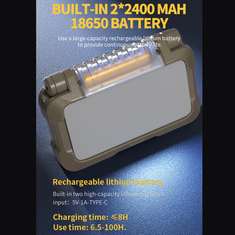 Rechargeable camping light with built-in 2400mAh 18650 battery compartment, tan case