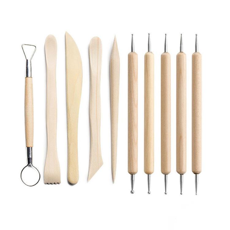 Pottery clay sculpting tool set, 10 wooden-handled carving tools with pointed metal ends
