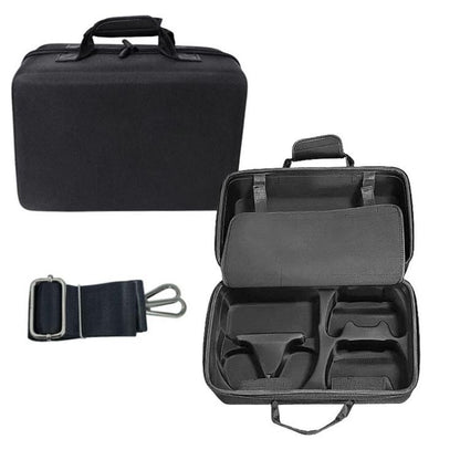 PS5 Slim console carrying case, black, open with molded accessory compartments and strap pocket