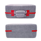 PS5 Slim console carrying case, gray fabric with red strap accents, front and back views