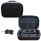 Hard shell gaming case with top handle, black exterior, open lid with divider tray
